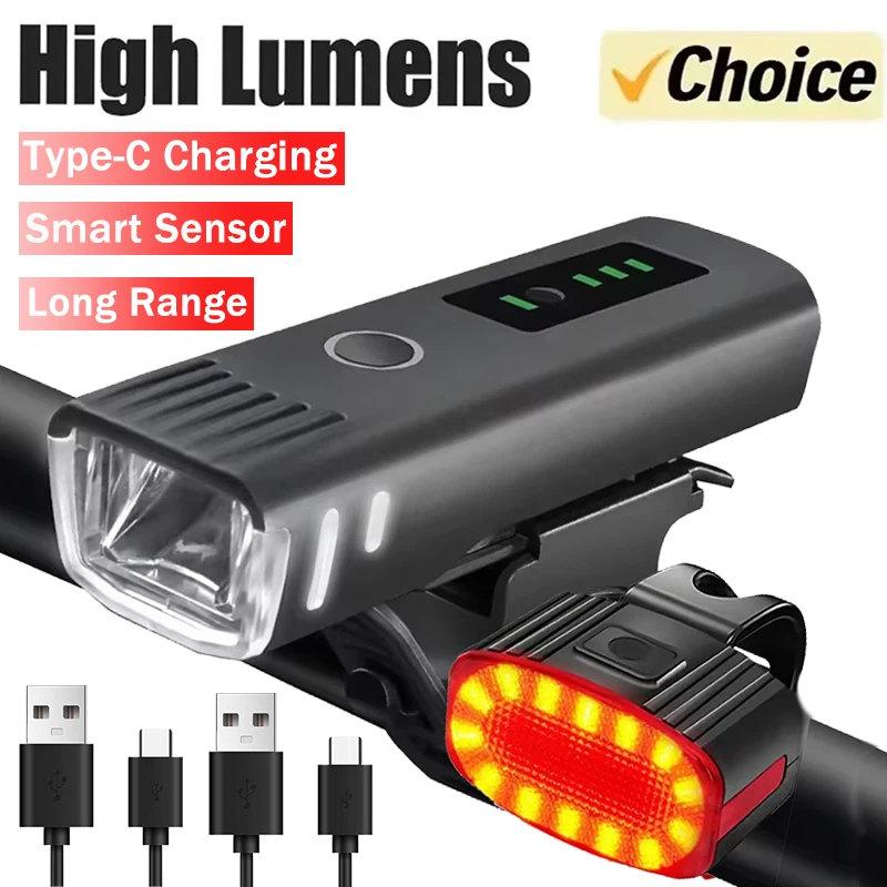 1000LM دراجة Led الضوء الأمامي LED USB قابلة للشحن الذكية الاستشعار الضوء الخلفي مقاوم للماء مشرق مصباح يدوي أضواء الدراجات السلامة