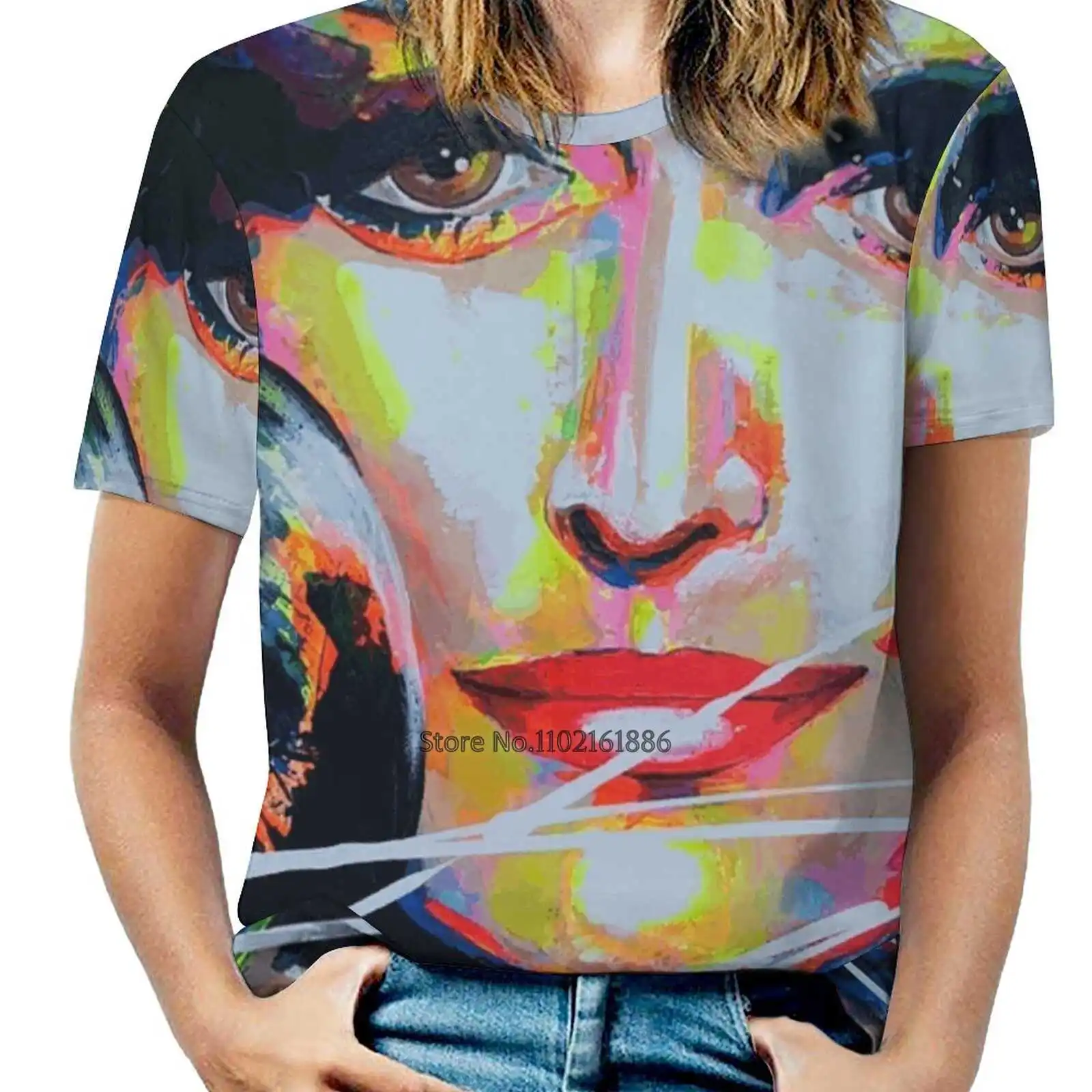 T-shirt à col en V imprimé Dalida Art Painting pour femmes, haut à fermeture éclair en Y, graphique tendance, Star Song Music, La France