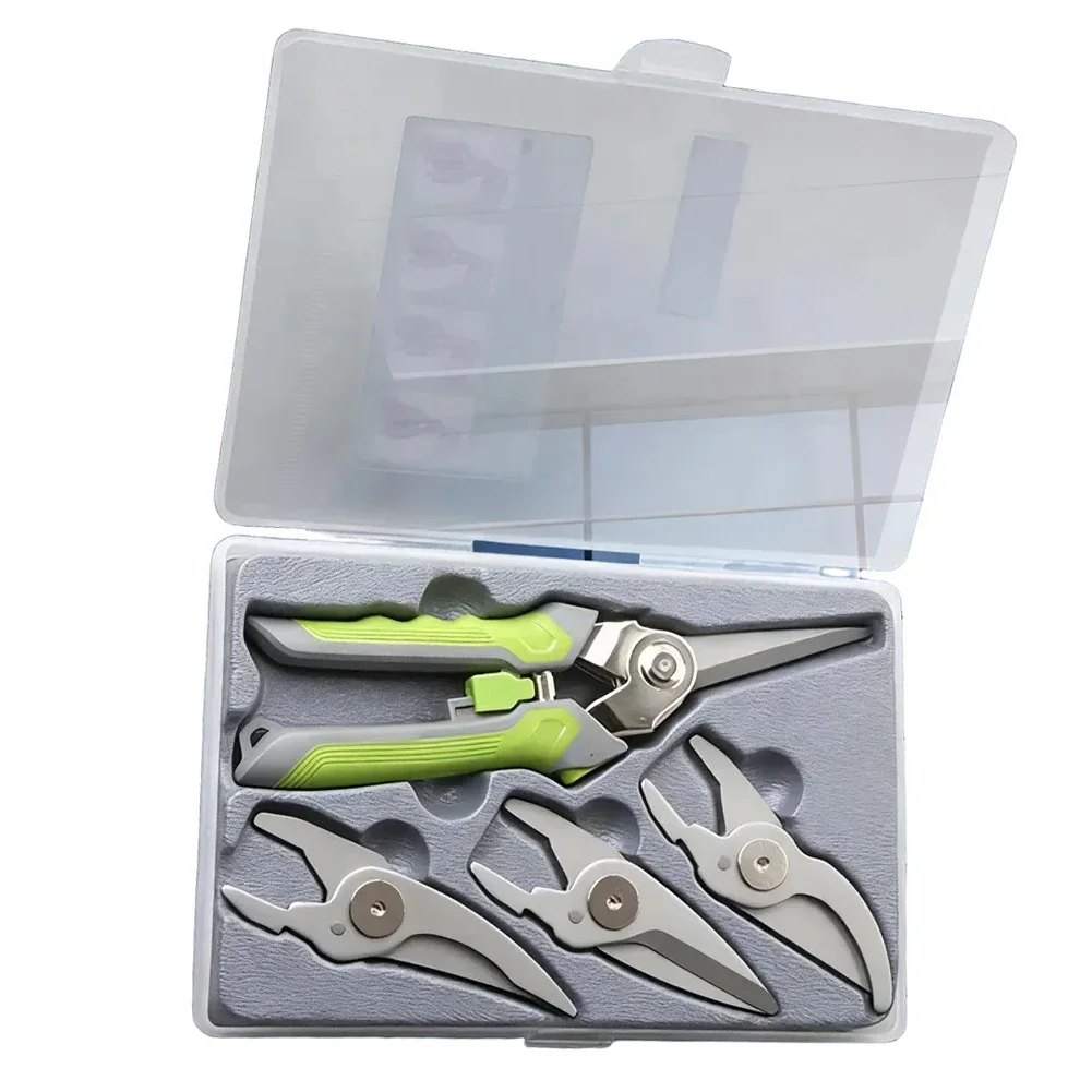 

4in1 Gardening Pruning Shears with Interchangeable Heads for Potting Lawn and Garden Scissor Tool Metal Material