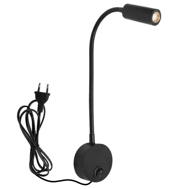 

Wall-Mounted Reading Lamp Wall Lamp Hose Bedside Lamp Minimalist Style (Black EU Plug)