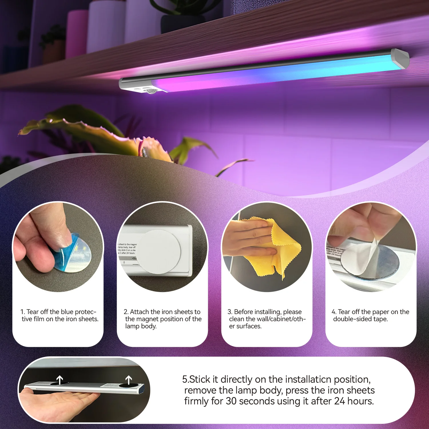 RGB Under Cabinet Lighting LED Motion Sensor Light USB Closet Lights, Dimmable & 5 Streamer Lighting Effects Under Counter Light