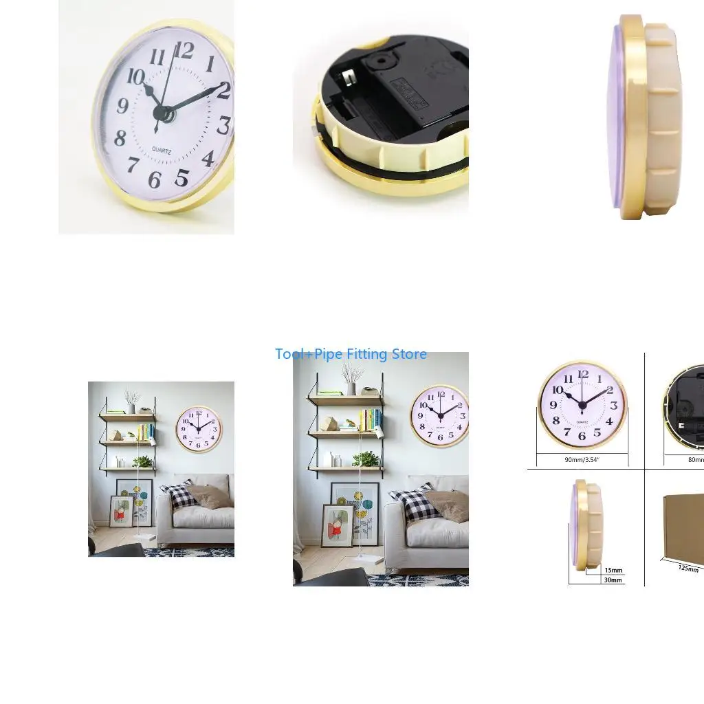 F92B Golden for Rim 90mm Clock Insert Embedded Mini Wall Clock for Hea