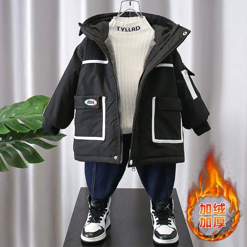 Boys Down Coat Jacket Cotton Outerwear Windbreak 2023 Casual Thicken Velvet Winter Warm Children's Clothing -10 Degrees Below Ze