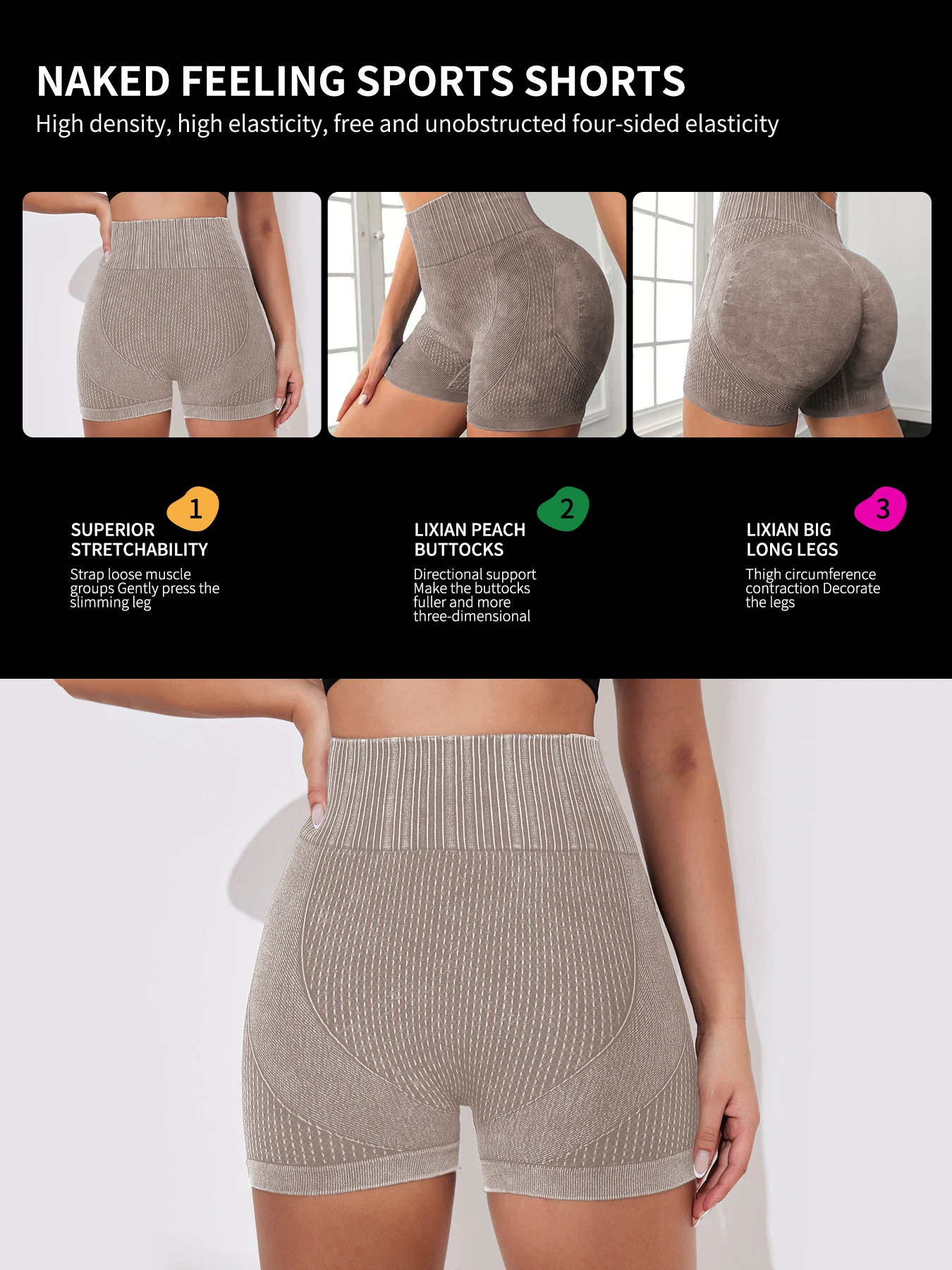 Tight, High Waisted, Sexy Peach Quick Drying, Breathable Yoga Pants, WOMEN'S Running, Sports, and Fitness Three Point Shorts