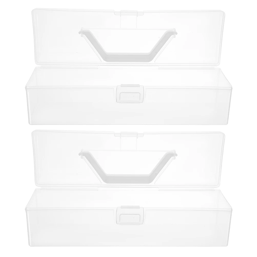 

2 Pcs Transparent Portable Storage Box Paint Brush Container Holder Organizer Case Student
