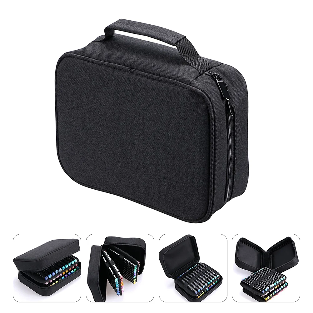 

Large Capacity Marker Bag 40 Slots Oxford Cloth Pen Storage Pouch Elastic Rings Smooth Zipper Portable Handle For Art Drawing