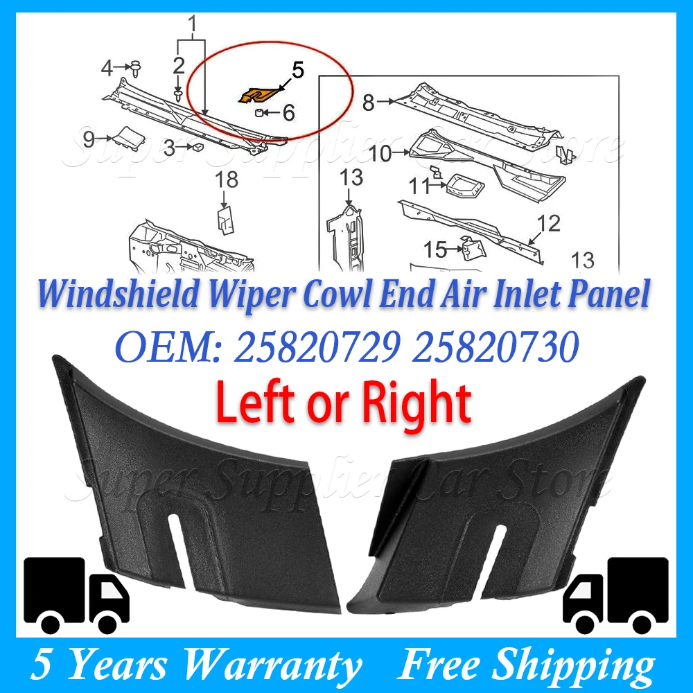 

1/2 шт. Новая панель воздухозаборника (накладка) на кожух стеклоочистителя для Cadillac Escalade Chevrolet Tahoe GMC Yukon 2007-2014 25820729 25820730