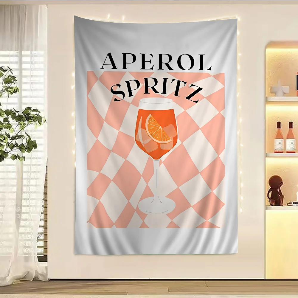 Cartoon Fruit Juice Aperol Spritz Colorful Tapestry Wall Hanging Cheap Hippie Wall Hanging Bohemian Wall Tapestries Mandala