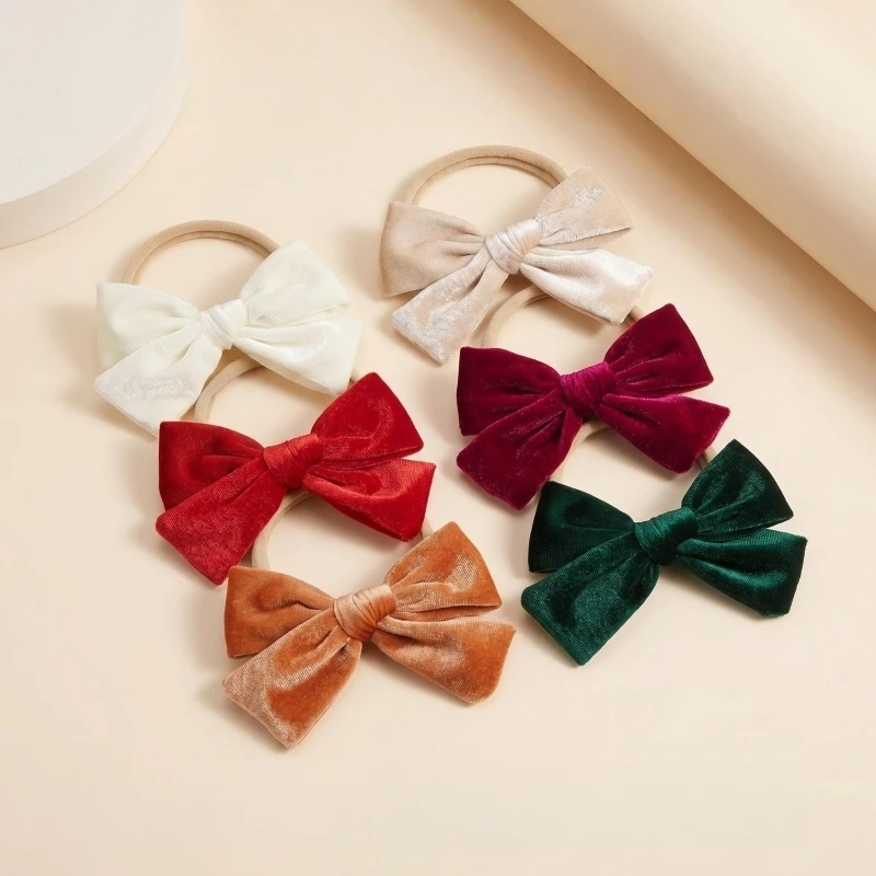 

6PCS Soft Velvet Bow Hair Tie Elastic Hair Band For Women Girls Elegant Satin Bow Ponytail Holder Party Gift Hair Accessories