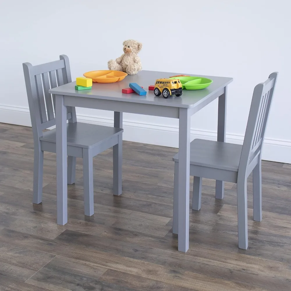 Humble Crew, Grey Kids Wood Table and 2 Chairs Set, Square Kids Table and Chair Set  Toddler Chair and Table