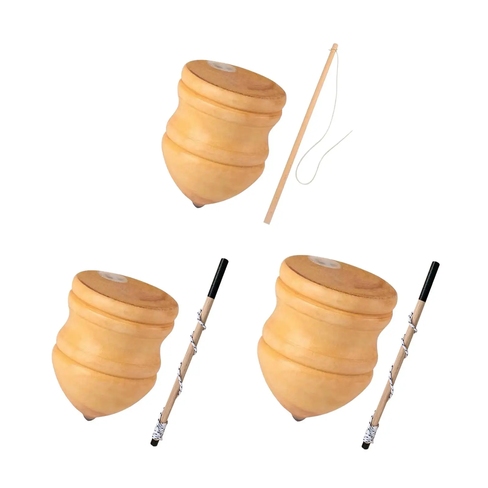 Wooden Trompos with Whip Rod Handmade Gyro Toy Coordination Abilities Wood Carved Tops for Children Kids Adults Beginners Games