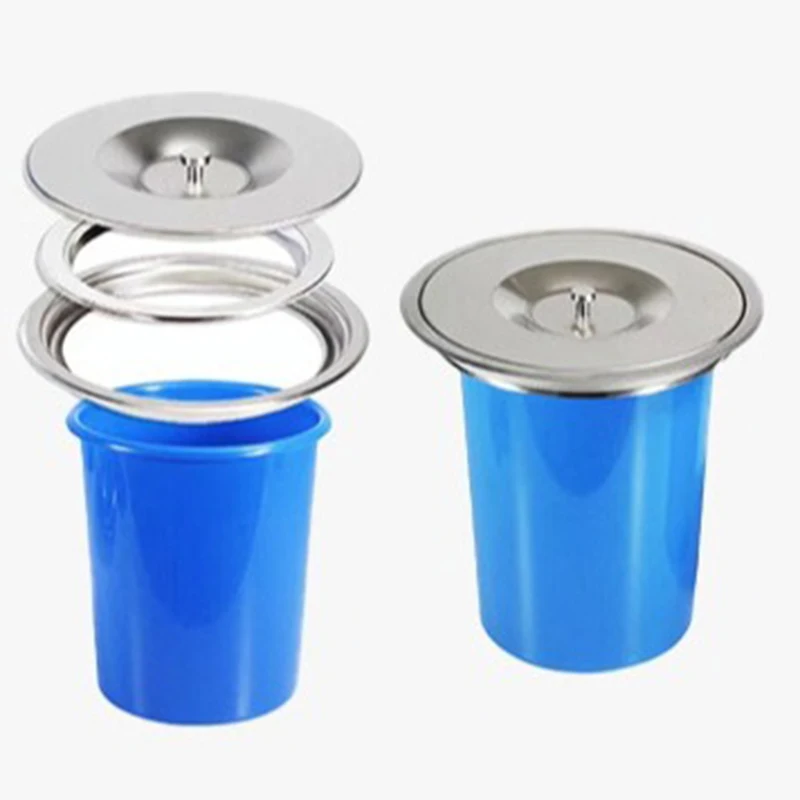 Embedded Stainless Steel Waste Bins Kitchen Countertop Garbage Bin Toilet Round Trash Can Multifunctional Desktop Litter Cans