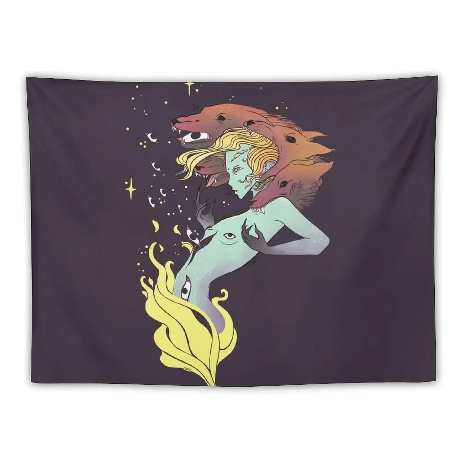 

Fire Witch With Wolf Heads And Stars Tapestry Cute Room Things Tapete For The Wall Tapestry