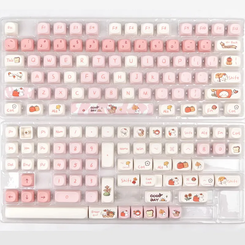 Touches de clavier mécaniques pour filles, ensemble complet, dessin animé mignon et frais, sublimation thermique Pbt, rose, nouveau, recommandé par Moa, chiots, 140 prédire