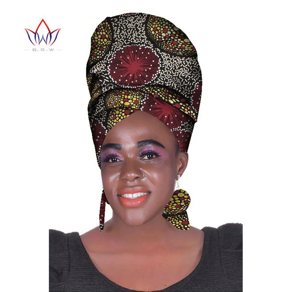 Afrikanischer Headtie Print Headwrap Ankara Wachs Stoff 100% Baumwolle Schal Kente Schals und Ohrringe 2 Stück weiblich wyb483