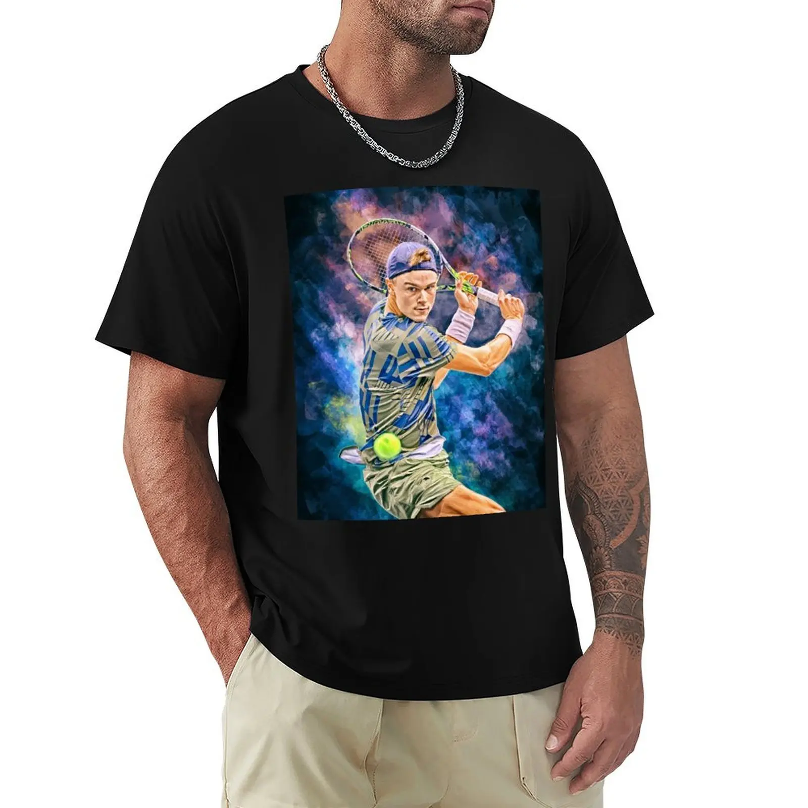 Holger Rune plays backhand. Paris 2022. Digital artwork print art wall . Tennis fan art gift. T-shirt