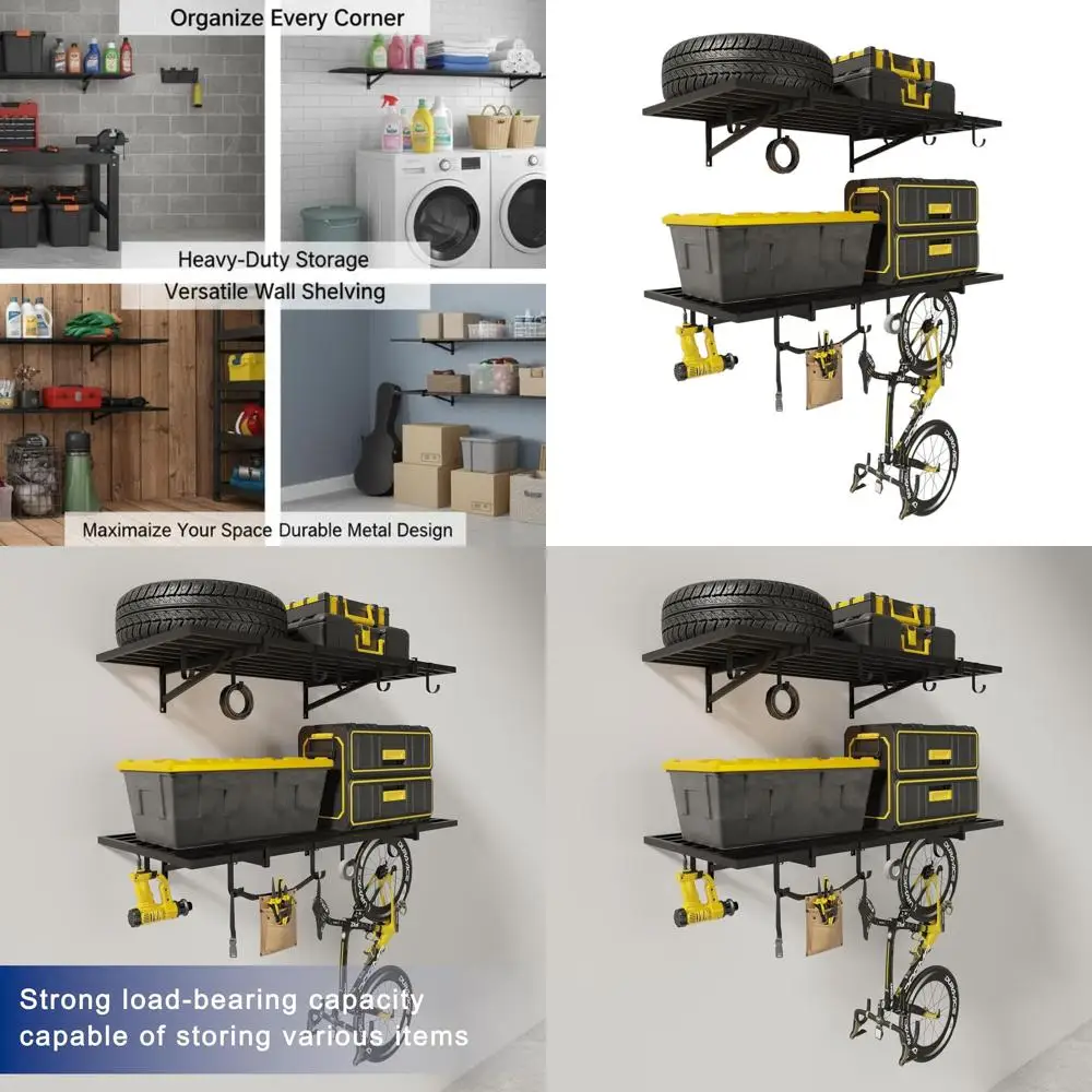 

Двойные настенные полки для гаража 24x43 дюйма, сверхпрочные, с крючками, грузоподъемность 500 фунтов
