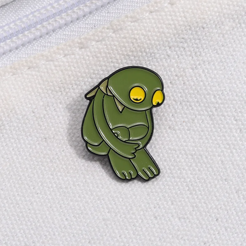 Lonely Hunch Green Frog Enamel Brooch Sad Moping Cartoon Amphibian Yellow Eyes Metal Lapel Pin Bag Hat Weird Cute Mood  Badge - view 5