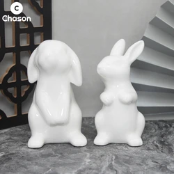 Cute Ceramics Rabbit Figurines Kawaii Hare Bunny Garden House Animal Ornaments Easter Home Room Decoration Hand Painting Embryo