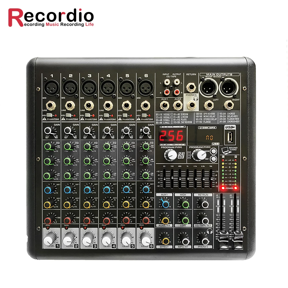 GAX-MR6 Pro 6 channels audio sound power mixer mixing console with usb audio mixing console audio mixer 256 DSP digital effects