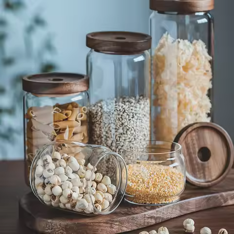 Transparent Glass Jar with Bamboo Lid Miscellaneous Grain Tea Coffee Candy Sealed Can Durable Home Storage Bottle Split Bottle - AliExpress 15