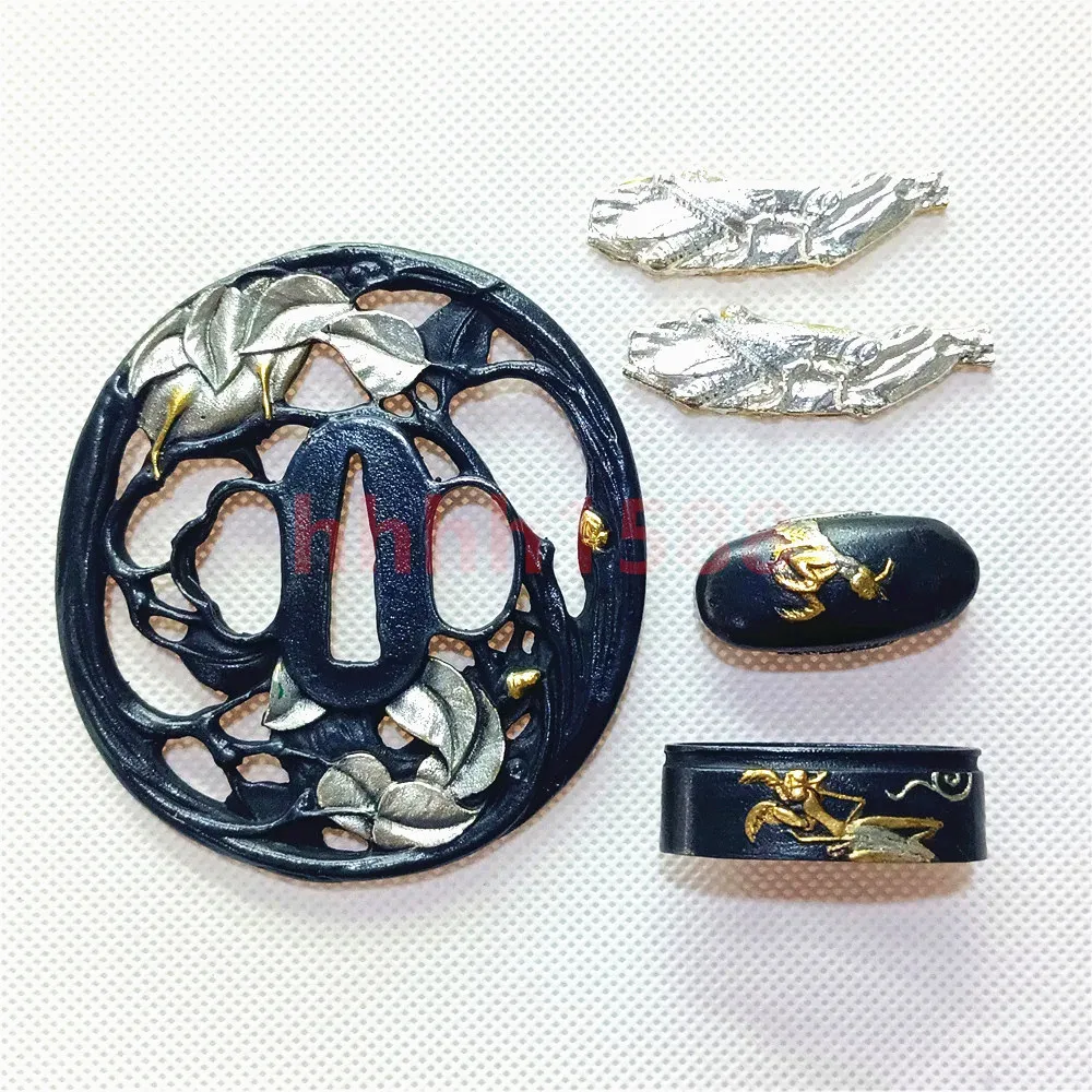 Wonderful Copper Brass Gold Plated Silver Tsuba Handguard Fuchi Kashira Menuki For Real Japanese Samurai Katana Sword Fittings
