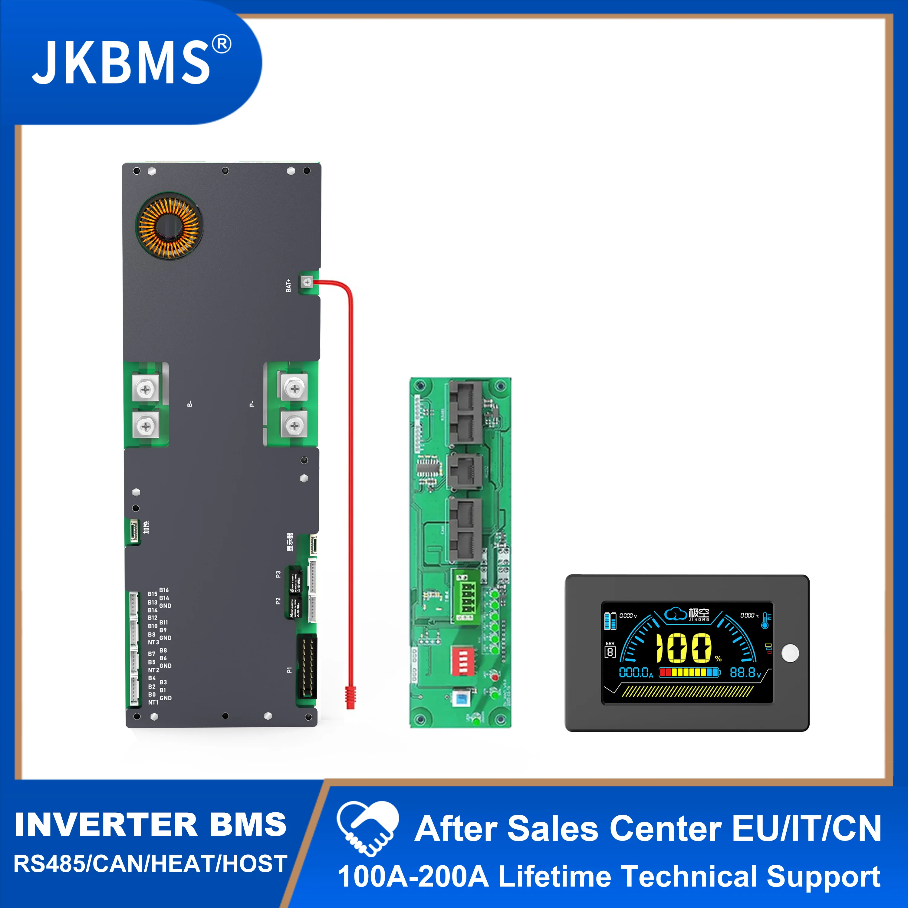 JKBMS Inverter Smart BMS 8S 16S 24V 48V 8S-16S 100A 150A 200A Family Energy Storage Lifepo4/Li-ion/LTO For Growatt Deye Inverter