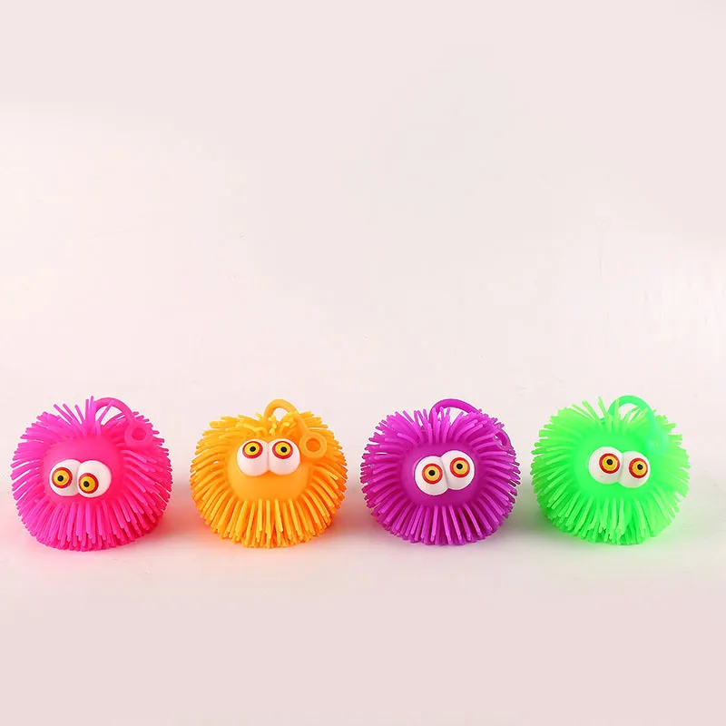 Creative cartoon protruding eye hair flash elastic ball kneading music children\'s soft glue decompression venting toy K4