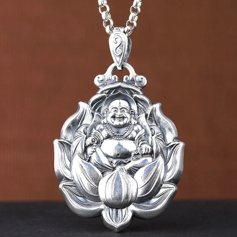 New Premium Silver Color Water Dropping Guanyin Bodhisattva Pendant Necklace Buddha Statue Pendant Men\'s and Women\'s Jewelry