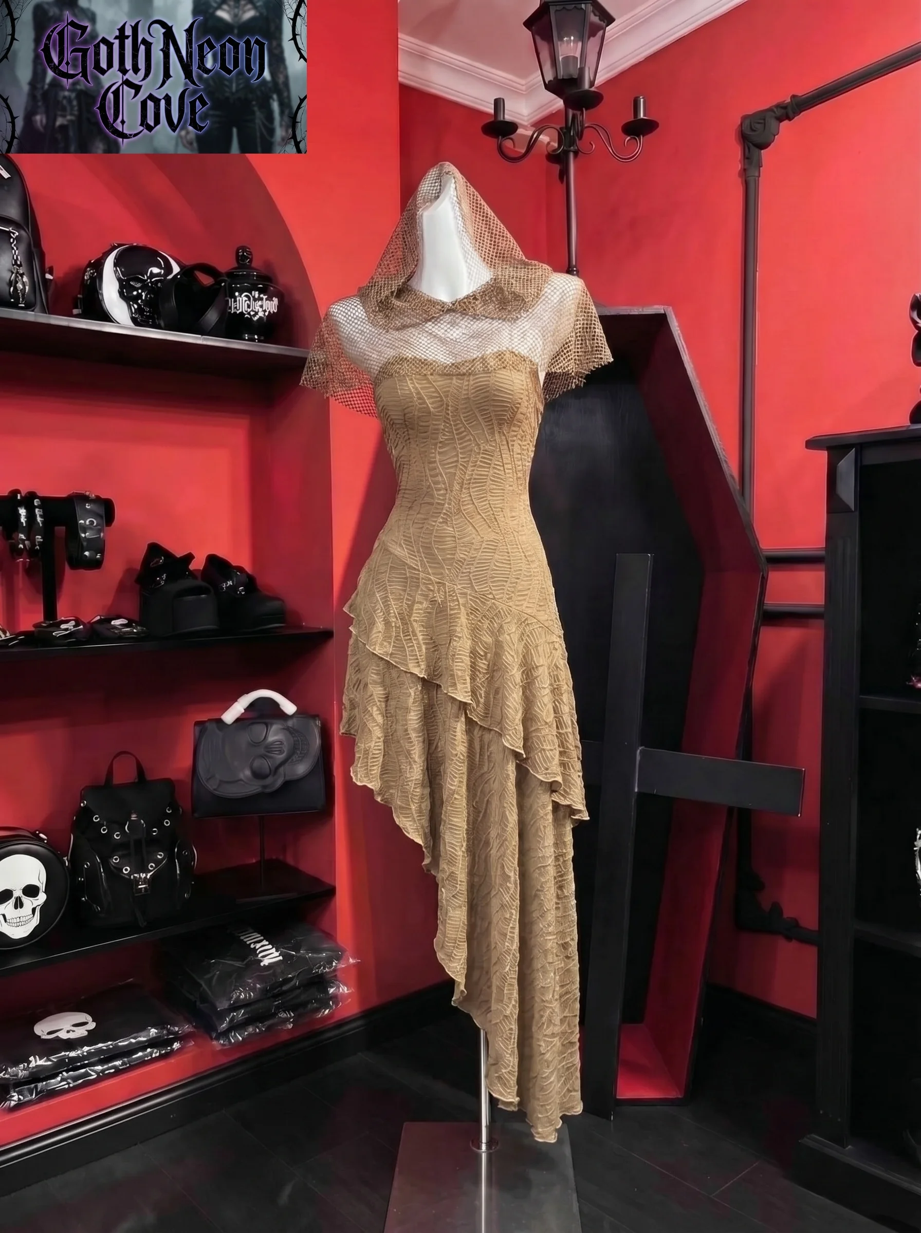 

Summer American Vintage Dark Gothic 2 Piece Set Women's Nun Shawl + Slim Strapless Asymmetric Dress Elegant Y2K Punk Design Set