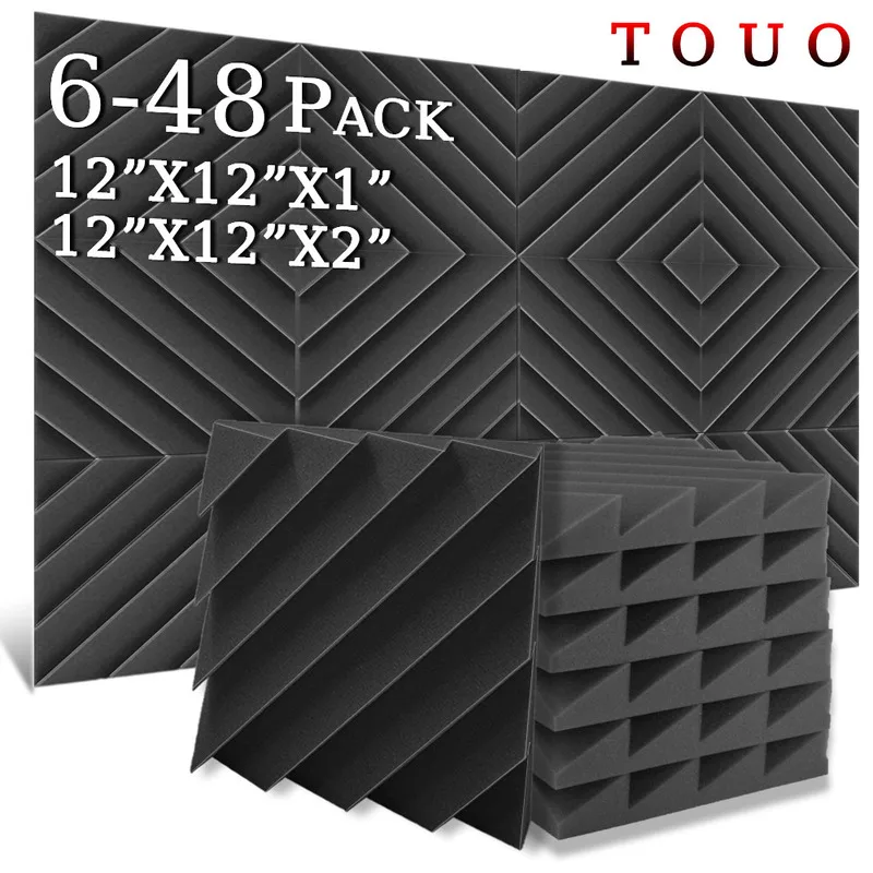 

TOUO Acoustic Foam 6/12/24 Pcs Offices Acoustic Treatment Diamond Groove Foams Panels High-Density Sound Absorbing Material