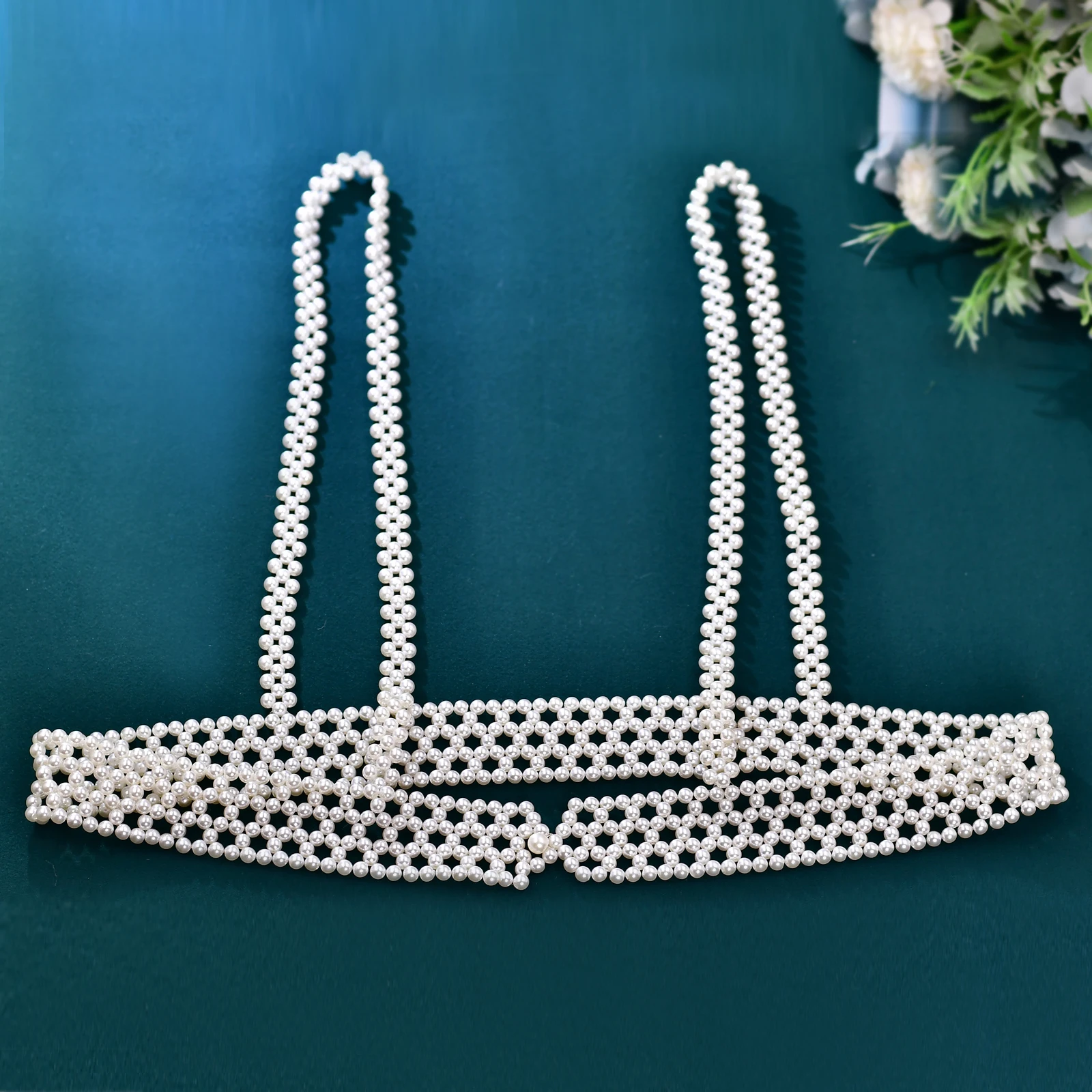 TOPQUEEN Faux Pearls Women's Body Chain Casual Suit Decoration Top Party and Holiday Wedding Shoulder Wrap Beaded Jewellery SG57