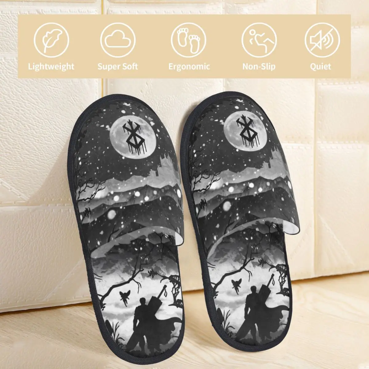 Moon And Berserk Slippers Non-skid Soft Household Fur Slides Slippers Living Room