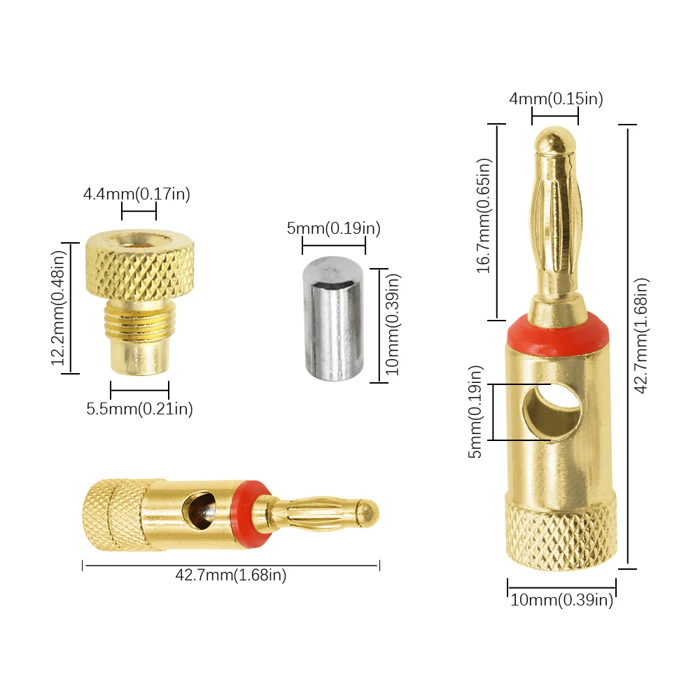 금속 랜턴 플러그 4mm 구리-금도금 바나나 플러그 비용접 고급 스피커 와이어 오디오 플러그
