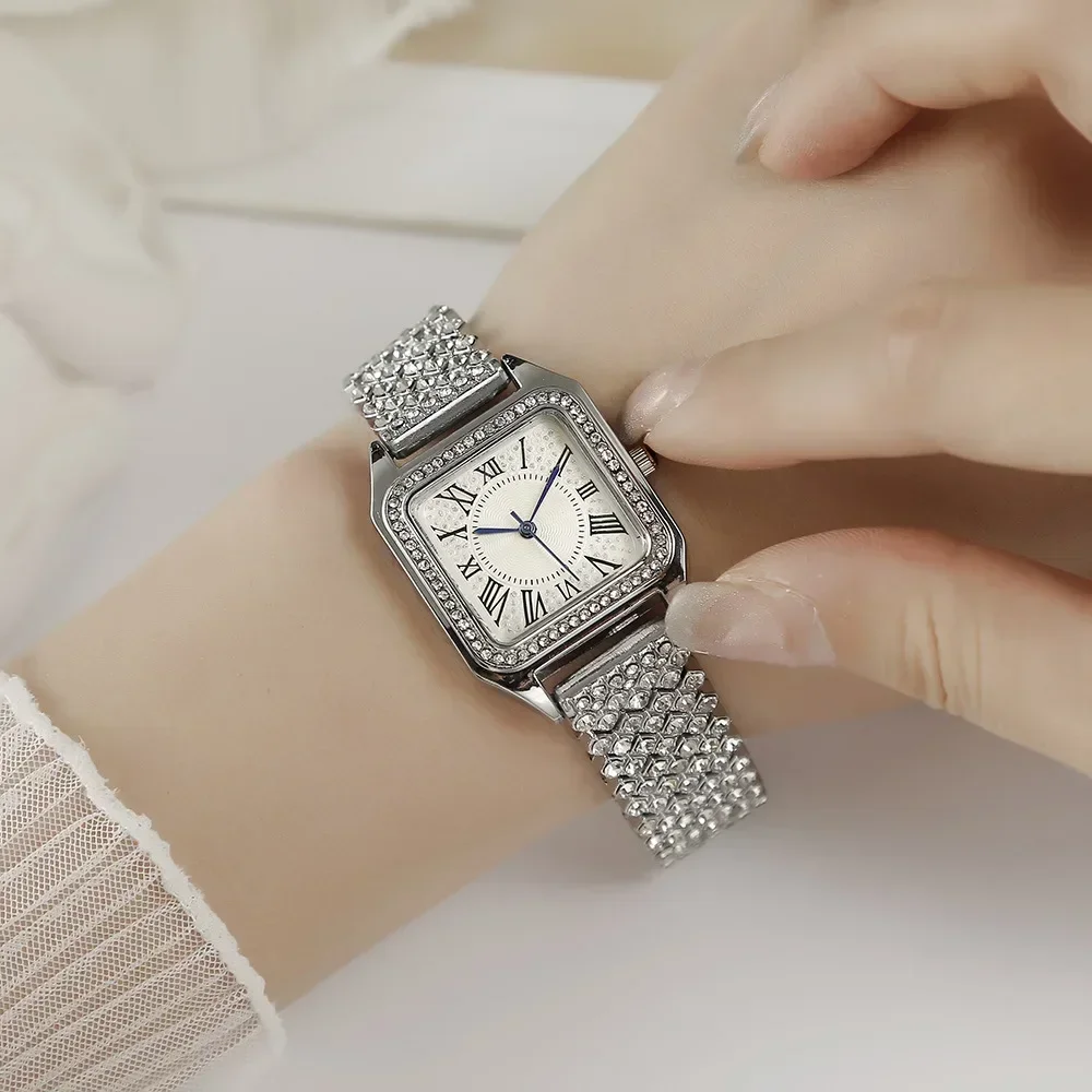 Montre carrée en diamant romain pour femme, montre-bracelet à quartz pour femme, nouvelle mode, livraison directe