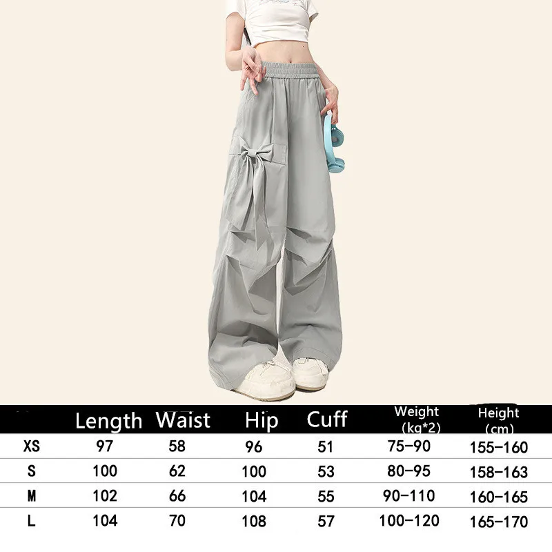 Grey Bow Quick Drying Work Pants For Women Summer 2024 New Elastic High Waisted Casual Loose Wide Leg Long Pants