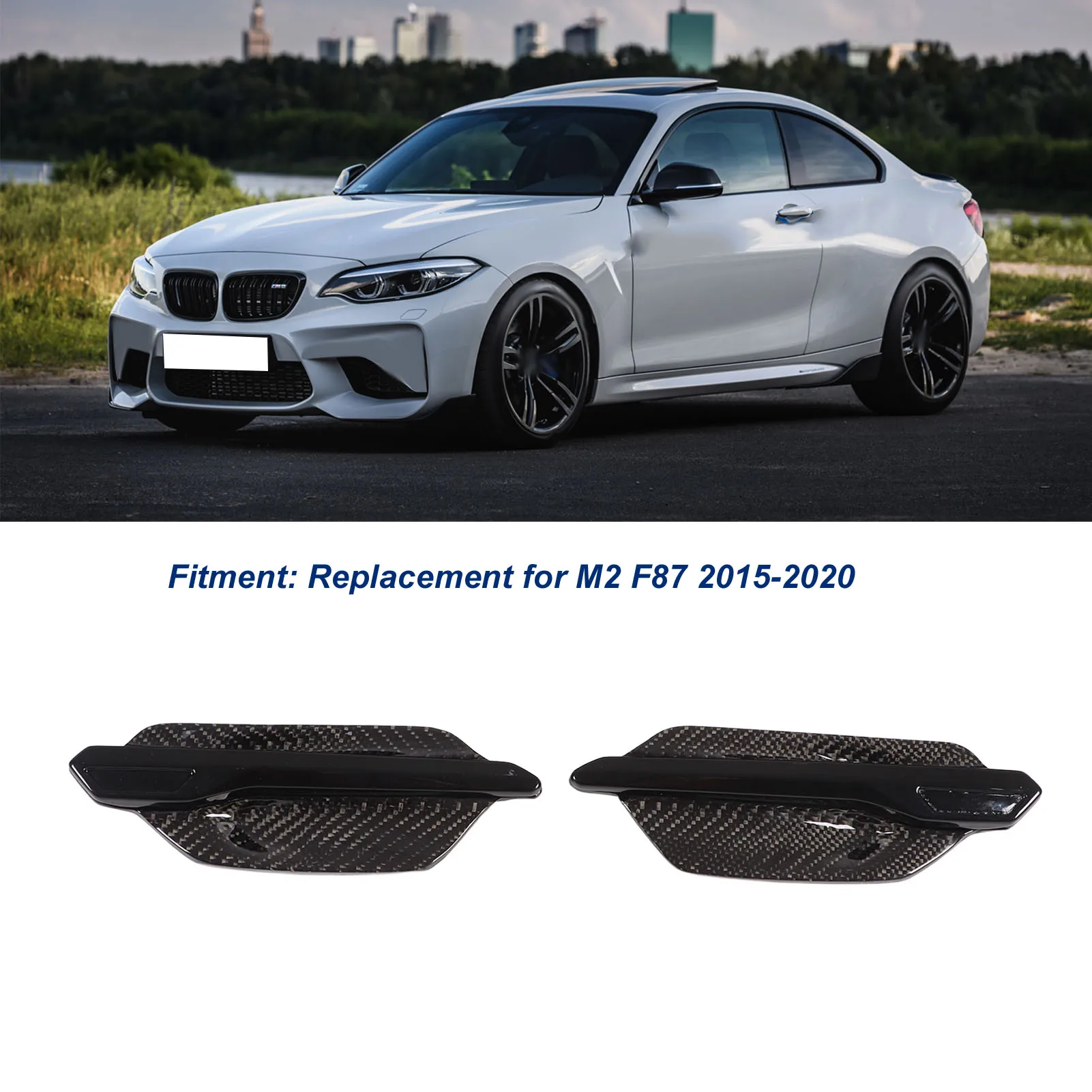 2Pcs/Set Carbon Fiber Side Marker Air Vent Cover Trim Replacement For BMW M2 F87 2015‑2020