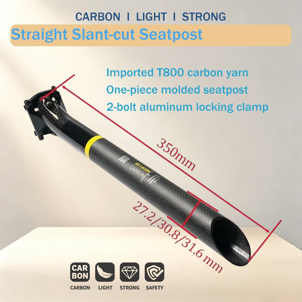 Full Carbon Straight Slant‑cut Seatpost 27.2/30.8/31.6mm MTB Road Bike 350mm Bicycle Replacement Part, 4 Colors Option