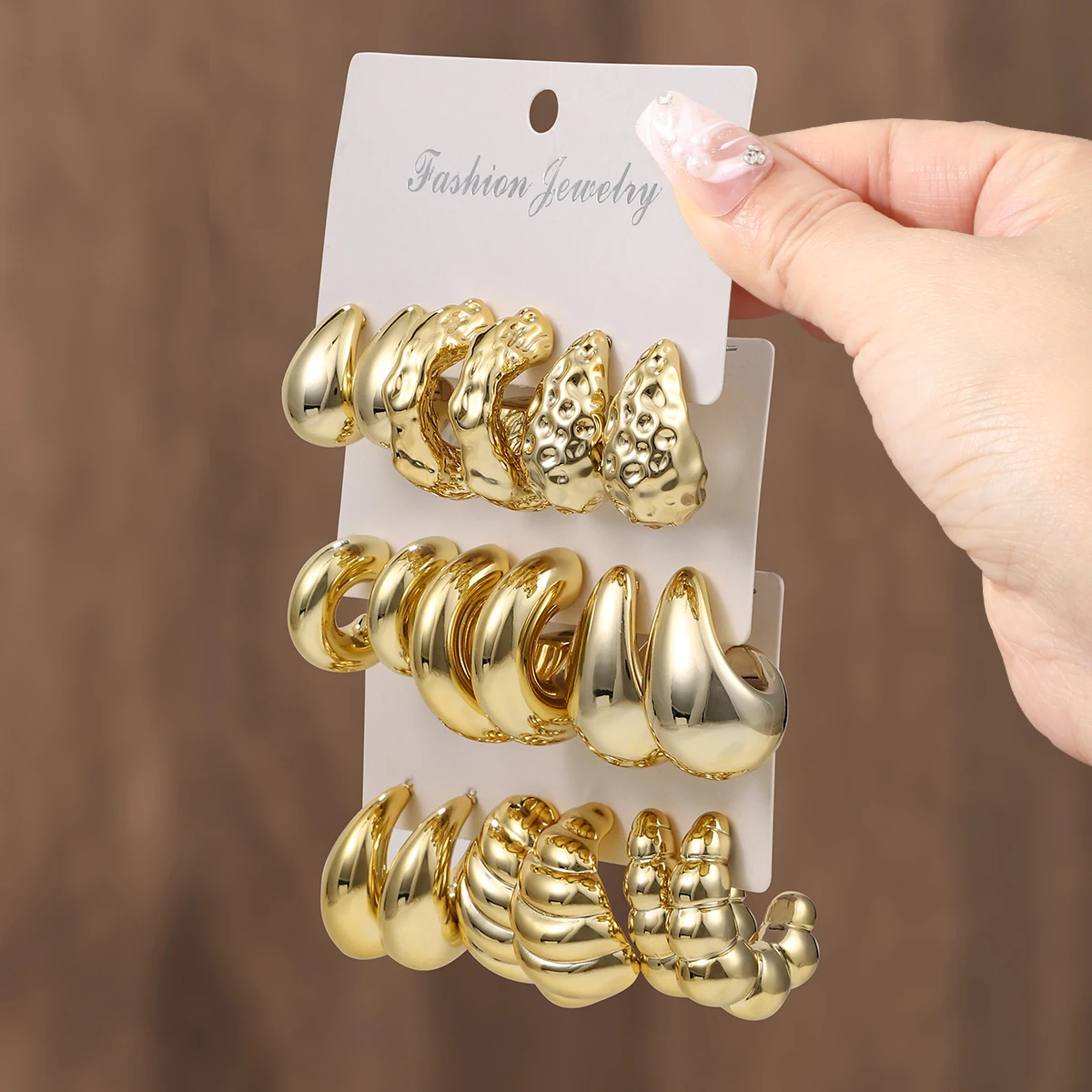 9Pairs Mode Geometrische Falten Wasser Tropfen Stud Ohrringe Vintage Glatte Ohrring Set frauen Trendy Täglichen Vielseitig Schmuck