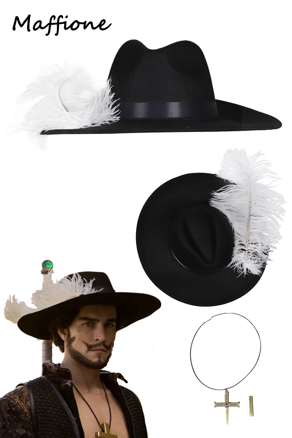 Dracule Mihawk Cosplay para homens, boné pirata, chapéu, colar, bandana, Live Action TV, acessório de uma peça, traje Halloween, adereços