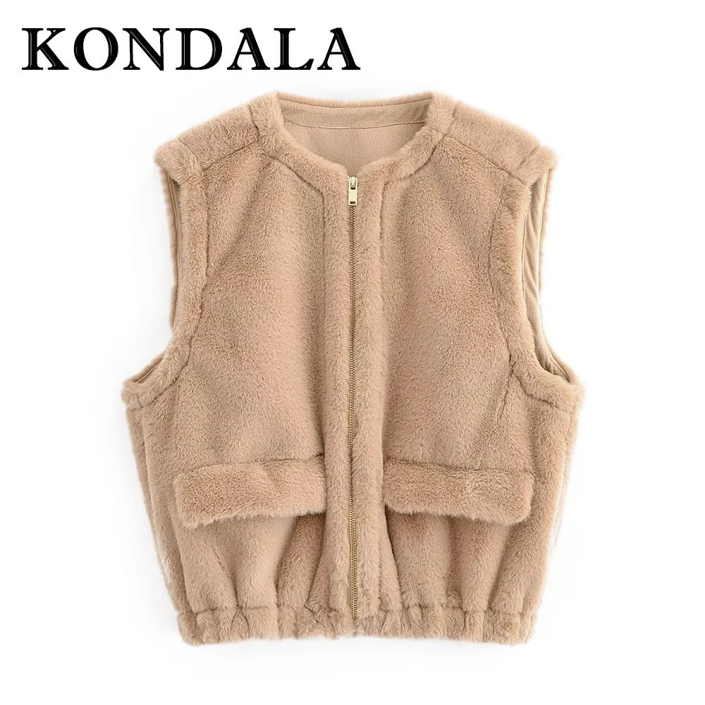 

KONDALA шикарный уличный жилет цвета хаки, элегантный модный жилет на молнии 2025 года, современная женская повседневная верблюжья зимняя женская верхняя одежда без рукавов