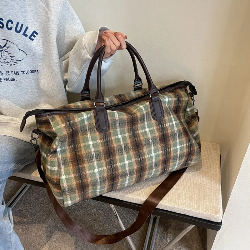 large-capacity-plaid-travel-bag-school-dormitory-luggage-handheld-bag-short-trip-bag-business-travel-oxford-cloth-bag-for-women