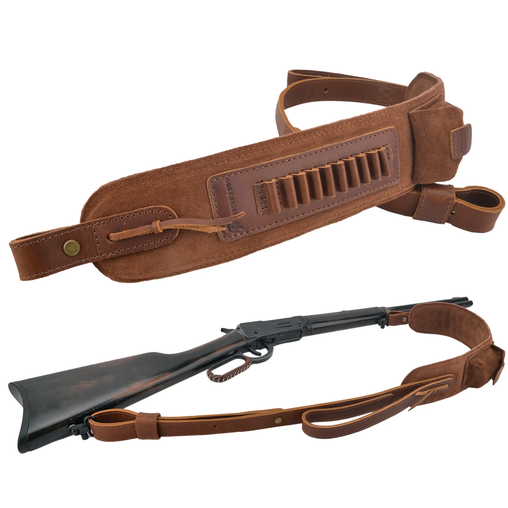 

Leather Ammo Holder Rifle Sling Adjustable Hunting Shooting Gun Straps for .22lr .22mag .17hmr