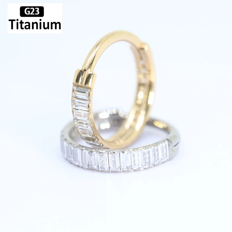 ASTM F136 Titanium Piercing Earrings Zircon Clicker Septum Nose Ring Conch Cartilage Tragus Helix Ear Piercing Body Jewelry 16G