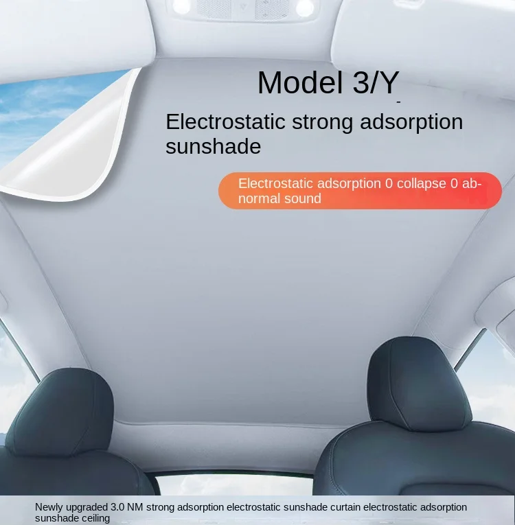 For Tesla Modely/3 Electrostatic Adsorption Sunshade Sunroof Heat Insulation Block Top Roof Sun Protection Accessories