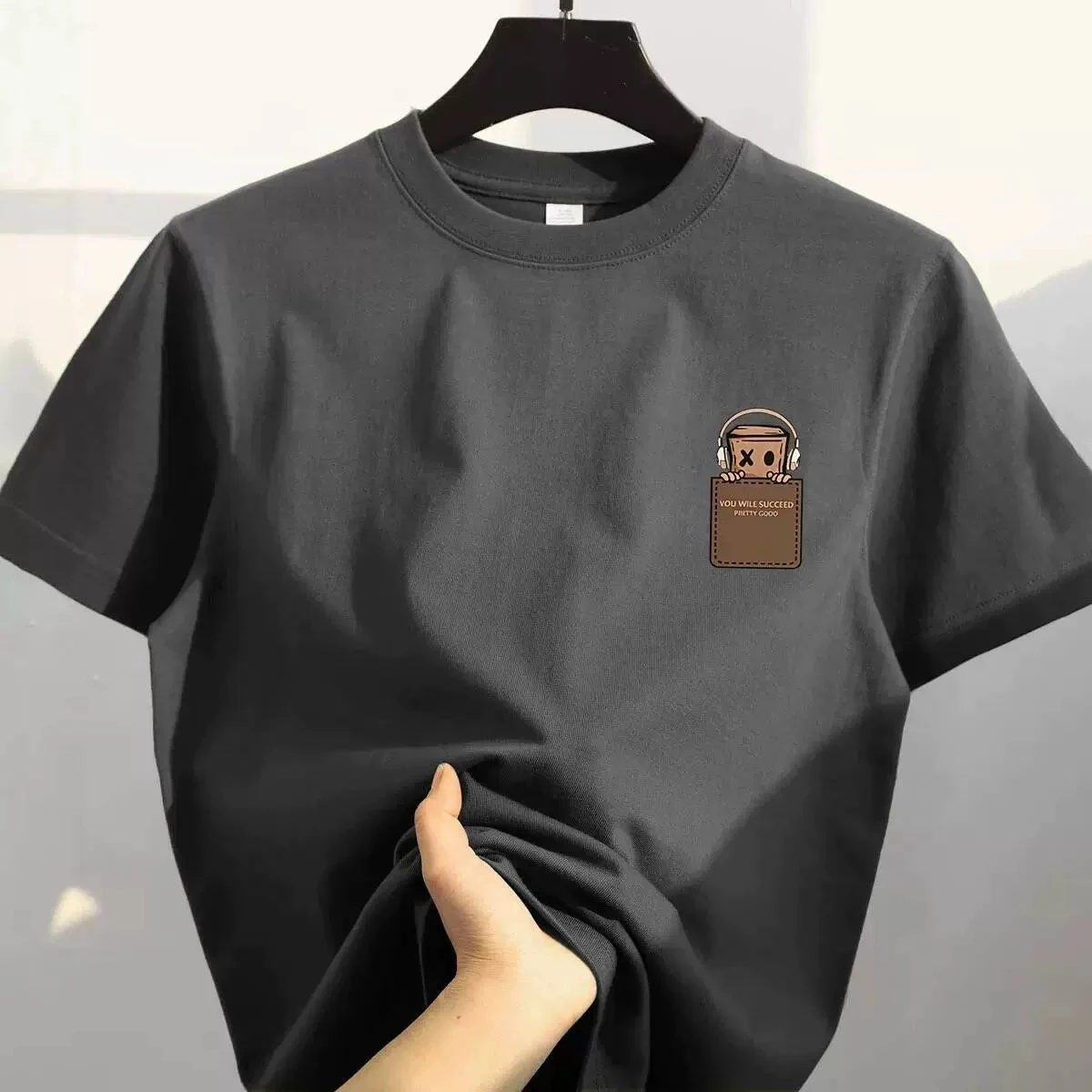 

Unisex Loose Fit Short Sleeve Pure Cotton T-Shirt Spring Summer Versatile Casual Print Top for Youth round Neck Sweatshirt