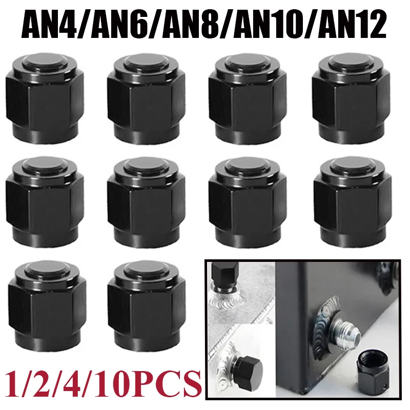 1/2/4/10Pcs Hex Head Port Fittings AN4 AN6 AN8 AN10 AN12 Adapter Female Flare End Cap Plug Tube Nut Fitting Aluminum Black