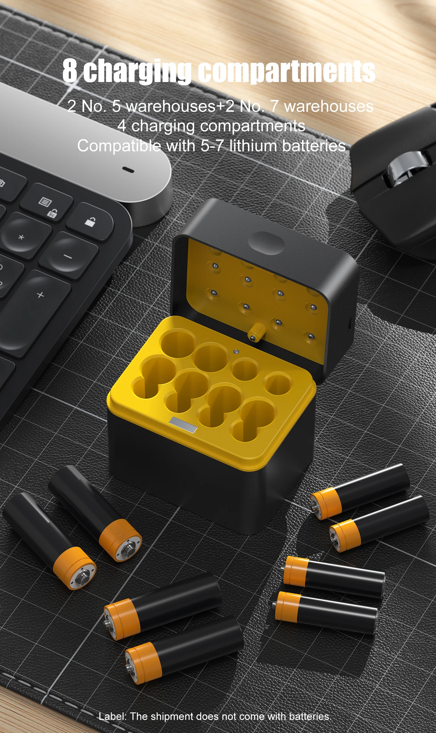Multi-Function AA/AAA Charging Case 1.5V Constant-Voltage Lithium Battery Charger for 5/7-Size Batteries (No Battery Included)