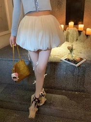 ADAgirl White Lace Skirt Women Kawaii Mini A-line Ball Gown Korean Fashion High Wasit Fairycore Coquette Mesh Skirts Cute Girl