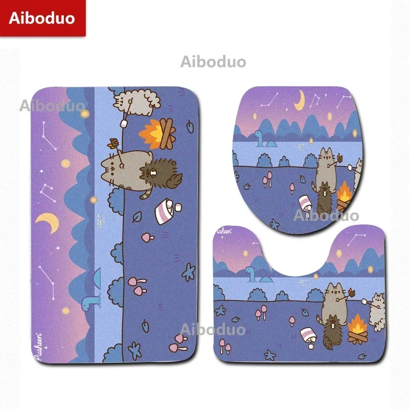 Cute Cartoon Cats Design Bathroom 3 Pcs/set Mats Home Flannel Decorations and Accessories Floor Rugs Toilet Cover 40*60/50*80 CM